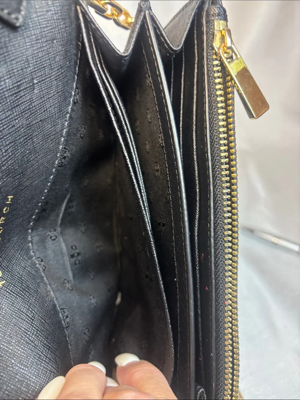 Tory Burch Black Saffiano Leather Crossbody with Gold Chain Strap